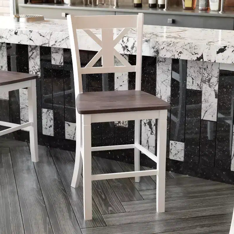 Flash Furniture Gwendolyn Set di 2 Sgabelli da Bar Moderni in Legno Massello di Grado Commerciale Stile Fattoria Altezza Bancone