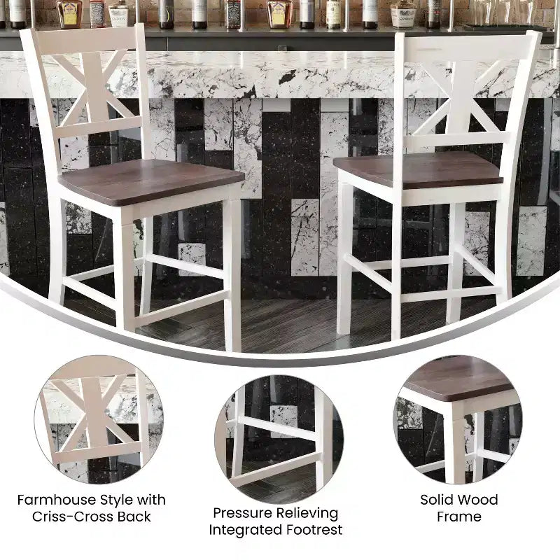 Flash Furniture Gwendolyn Set di 2 Sgabelli da Bar Moderni in Legno Massello di Grado Commerciale Stile Fattoria Altezza Bancone