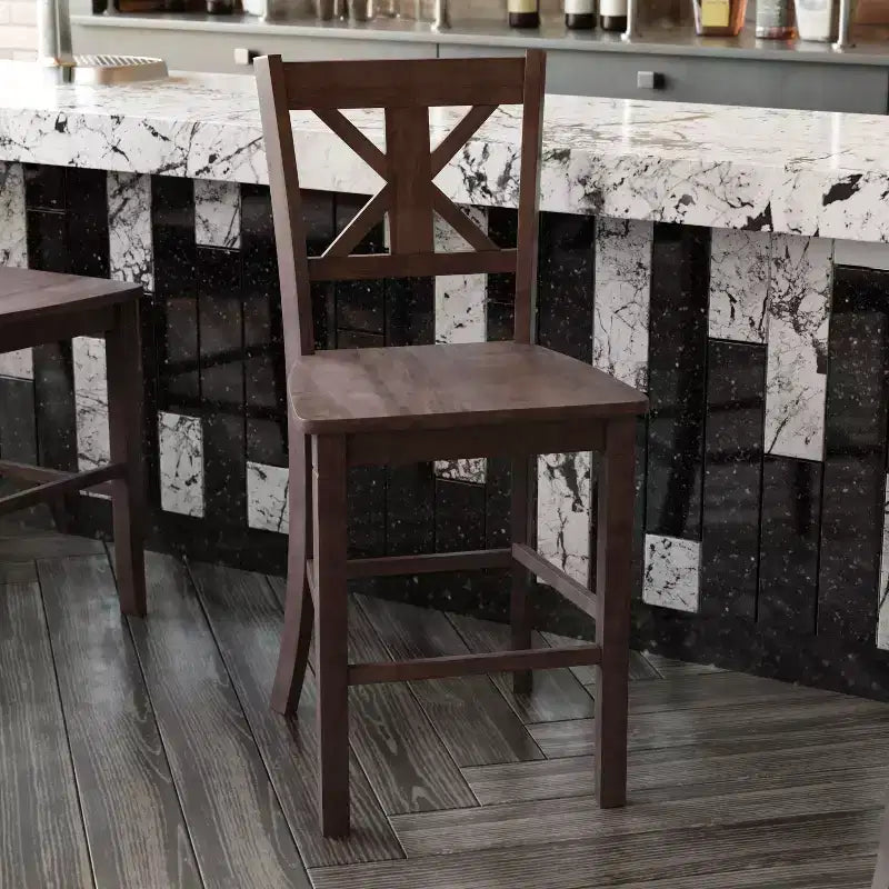 Flash Furniture Gwendolyn Set di 2 Sgabelli da Bar Moderni in Legno Massello di Grado Commerciale Stile Fattoria Altezza Bancone
