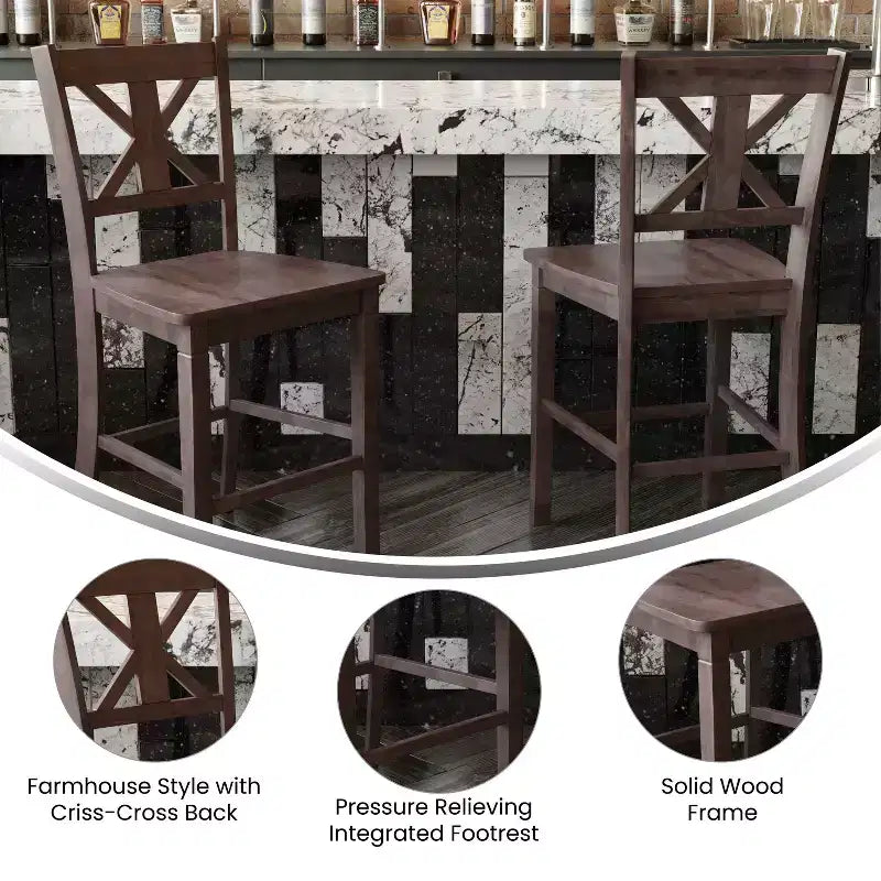 Flash Furniture Gwendolyn Set di 2 Sgabelli da Bar Moderni in Legno Massello di Grado Commerciale Stile Fattoria Altezza Bancone