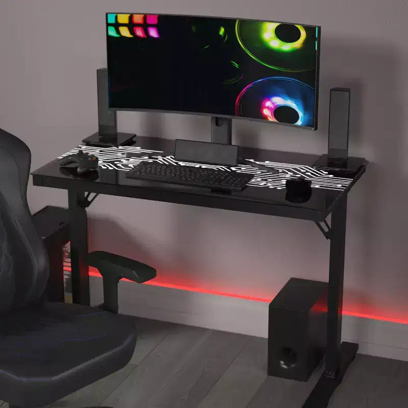 Scrivania da Gaming a LED con Cambio Colore Ispirata a Circuiti Stampati Emma e Oliver con Telecomando Cablato