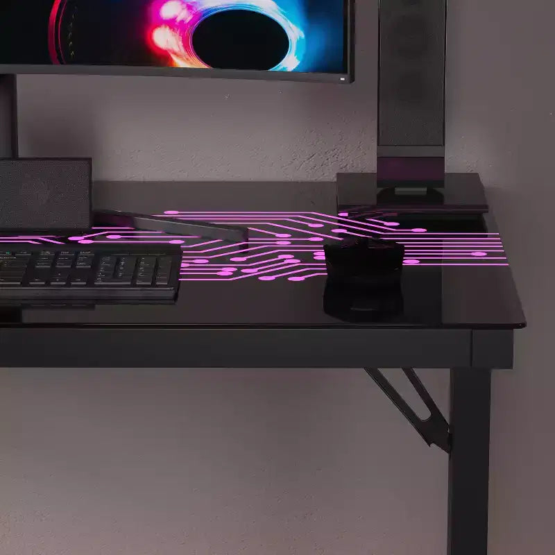 Scrivania da Gaming a LED con Cambio Colore Ispirata a Circuiti Stampati Emma e Oliver con Telecomando Cablato