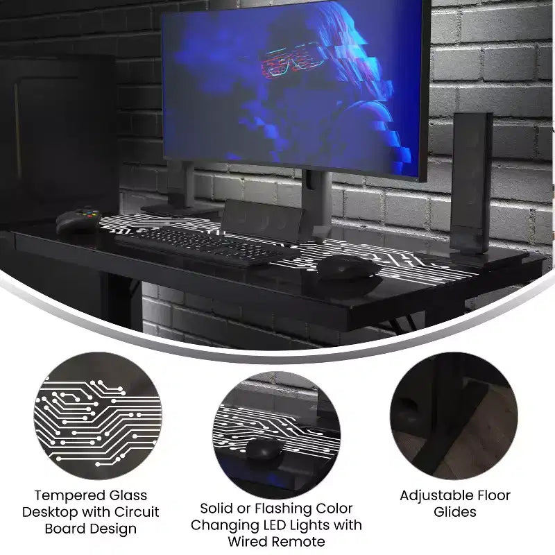Scrivania da Gaming a LED con Cambio Colore Ispirata a Circuiti Stampati Emma e Oliver con Telecomando Cablato