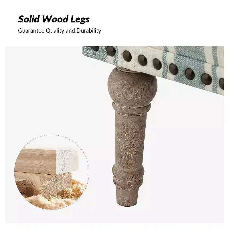 Poltrona da camera Venere in legno e tessuto con borchie e design a righe unico | ART OF LIVING DESIGNS