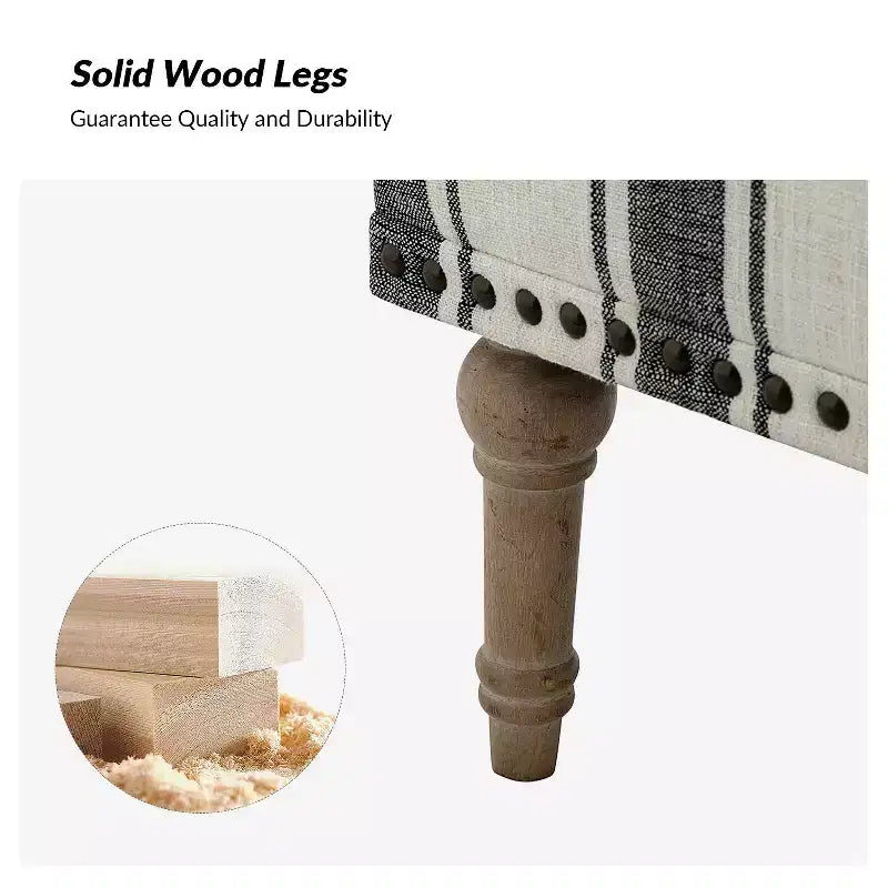 Poltrona da camera Venere in legno e tessuto con borchie e design a righe unico | ART OF LIVING DESIGNS