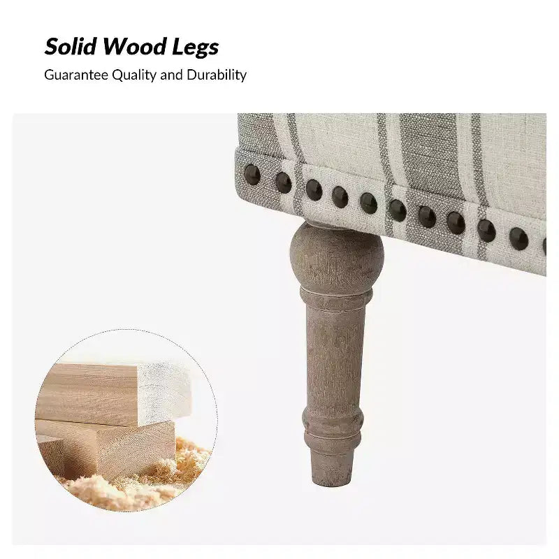 Poltrona da camera Venere in legno e tessuto con borchie e design a righe unico | ART OF LIVING DESIGNS