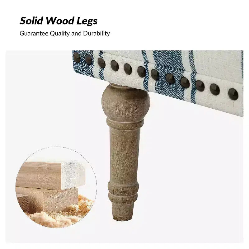 Poltrona da camera Venere in legno e tessuto con borchie e design a righe unico | ART OF LIVING DESIGNS