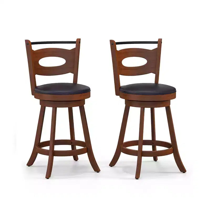 Costway Set di 2 Sgabelli da Bar Girevoli a 360° con Seduta Imbottita in Pelle e Struttura in Legno Massiccio, Altezza Bancone