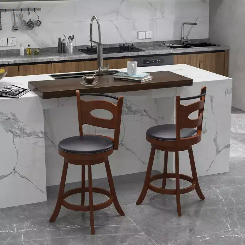 Costway Set di 2 Sgabelli da Bar Girevoli a 360° con Seduta Imbottita in Pelle e Struttura in Legno Massiccio, Altezza Bancone