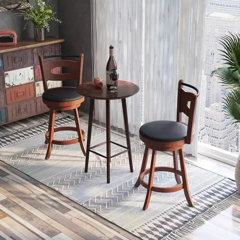 Costway Set di 2 Sgabelli da Bar Girevoli a 360° con Seduta Imbottita in Pelle e Struttura in Legno Massiccio, Altezza Bancone