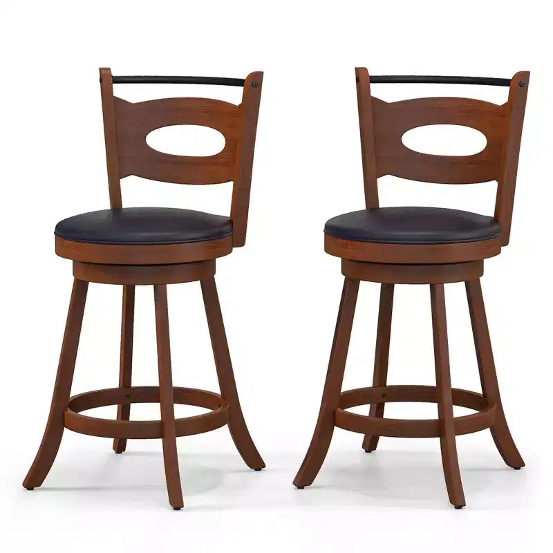 Costway Set di 2 Sgabelli da Bar Girevoli a 360° con Seduta Imbottita in Pelle e Struttura in Legno Massiccio, Altezza Bancone