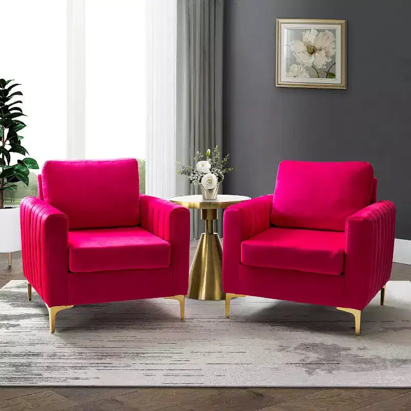 Set di 2 Poltrone Club Imbottite Moderne Iapygia con Piedini in Metallo per Camera da Letto | ART OF LIVING DESIGNS