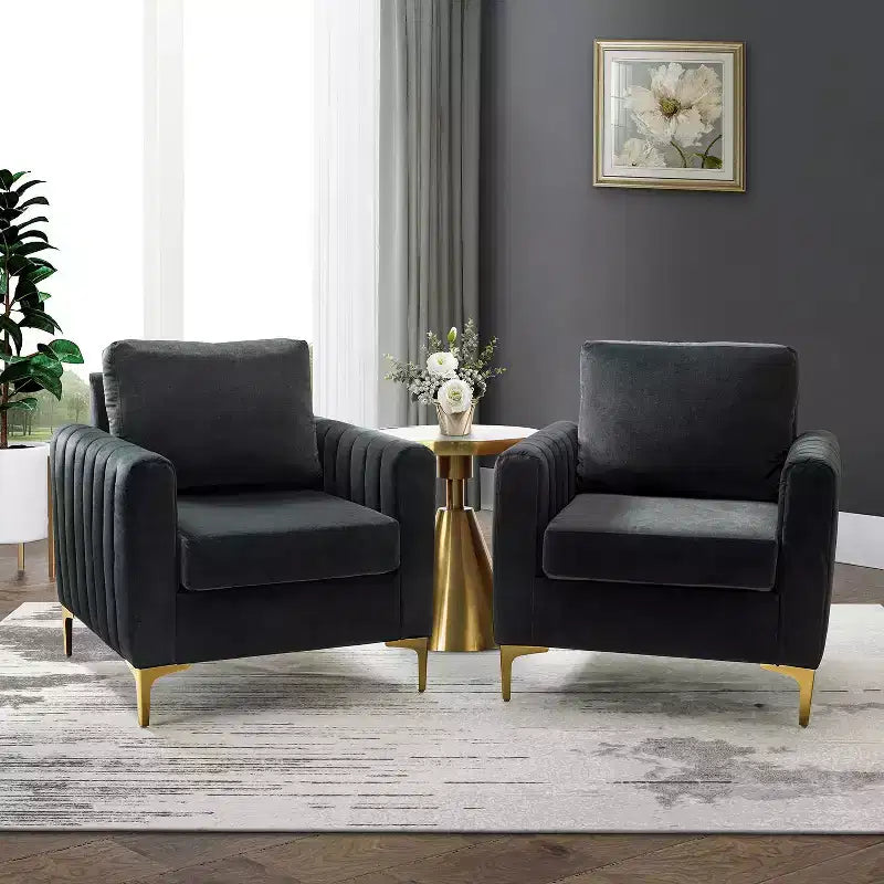 Set di 2 Poltrone Club Imbottite Moderne Iapygia con Piedini in Metallo per Camera da Letto | ART OF LIVING DESIGNS