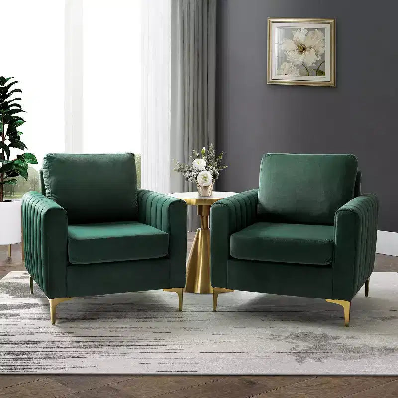 Set di 2 Poltrone Club Imbottite Moderne Iapygia con Piedini in Metallo per Camera da Letto | ART OF LIVING DESIGNS