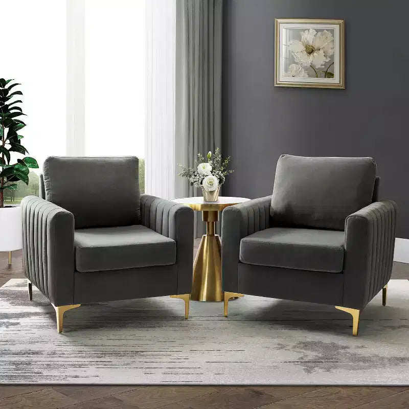 Set di 2 Poltrone Club Imbottite Moderne Iapygia con Piedini in Metallo per Camera da Letto | ART OF LIVING DESIGNS