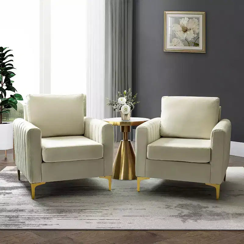 Set di 2 Poltrone Club Imbottite Moderne Iapygia con Piedini in Metallo per Camera da Letto | ART OF LIVING DESIGNS