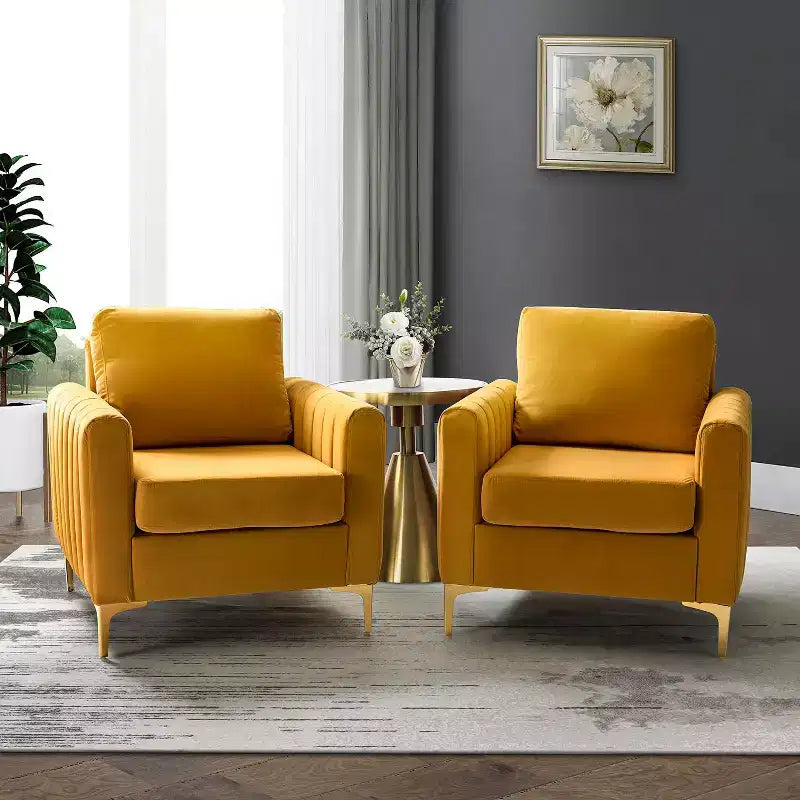 Set di 2 Poltrone Club Imbottite Moderne Iapygia con Piedini in Metallo per Camera da Letto | ART OF LIVING DESIGNS