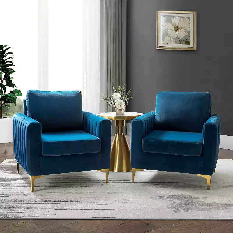Set di 2 Poltrone Club Imbottite Moderne Iapygia con Piedini in Metallo per Camera da Letto | ART OF LIVING DESIGNS