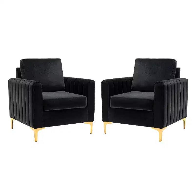 Set di 2 Poltrone Club Imbottite Moderne Iapygia con Piedini in Metallo per Camera da Letto | ART OF LIVING DESIGNS