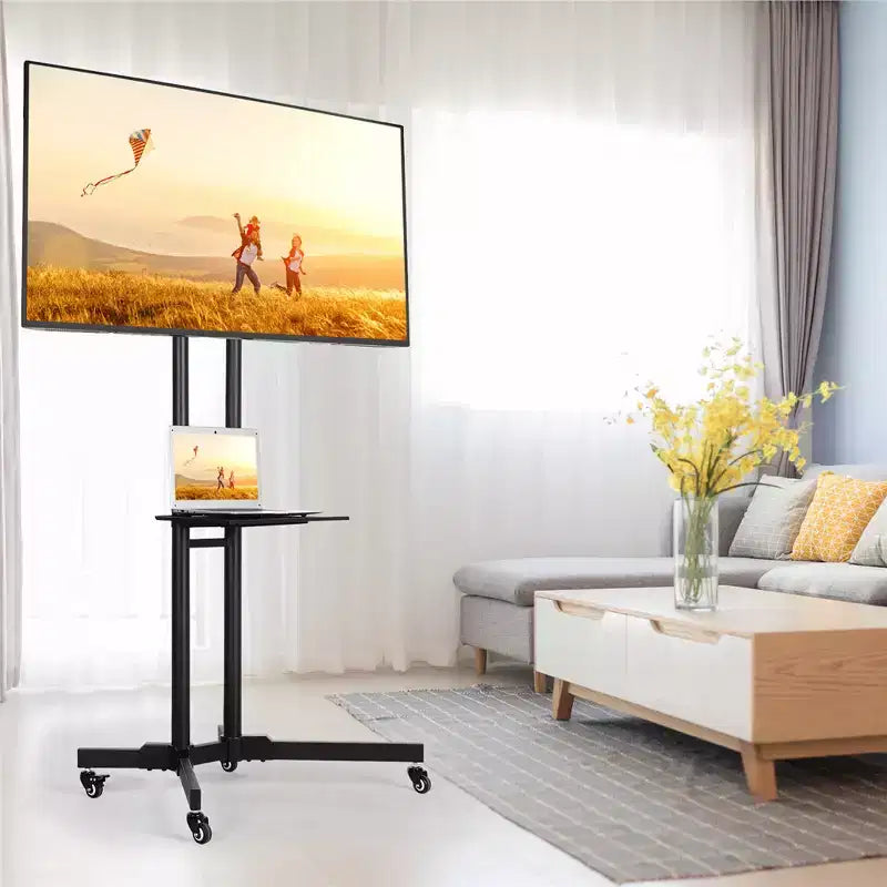 Supporto TV mobile moderno regolabile Yaheetech, carrello TV nero