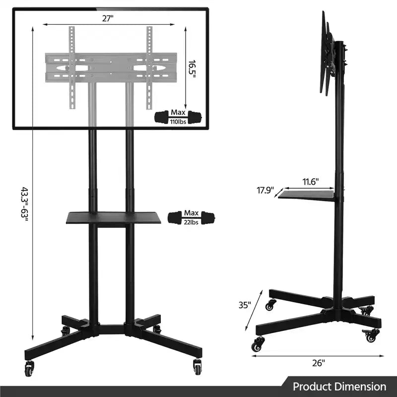 Supporto TV mobile moderno regolabile Yaheetech, carrello TV nero