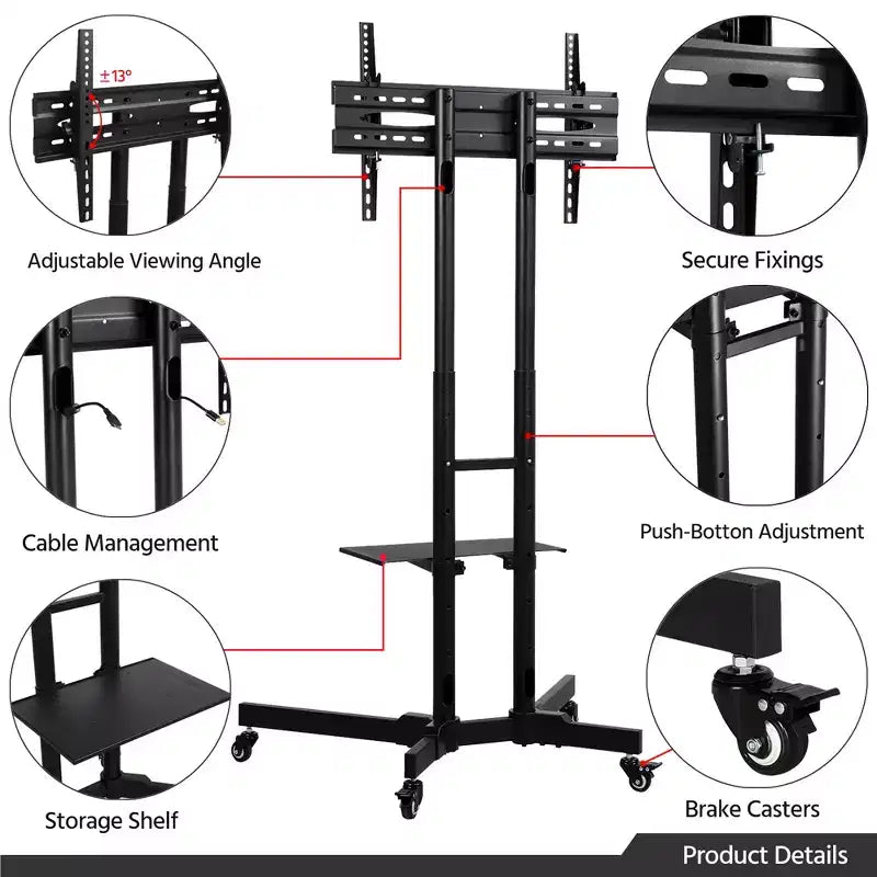 Supporto TV mobile moderno regolabile Yaheetech, carrello TV nero