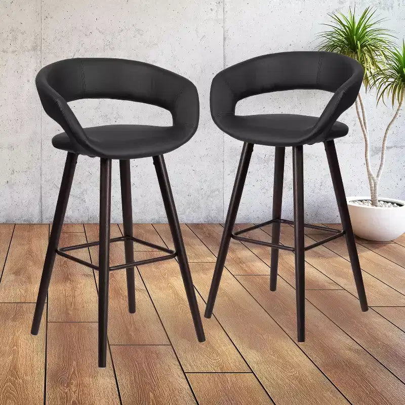 Emma and Oliver Set di 2 Sgabelli da Bar Contemporanei Alti 73,6 cm in Vinile con Struttura in Legno Color Cappuccino