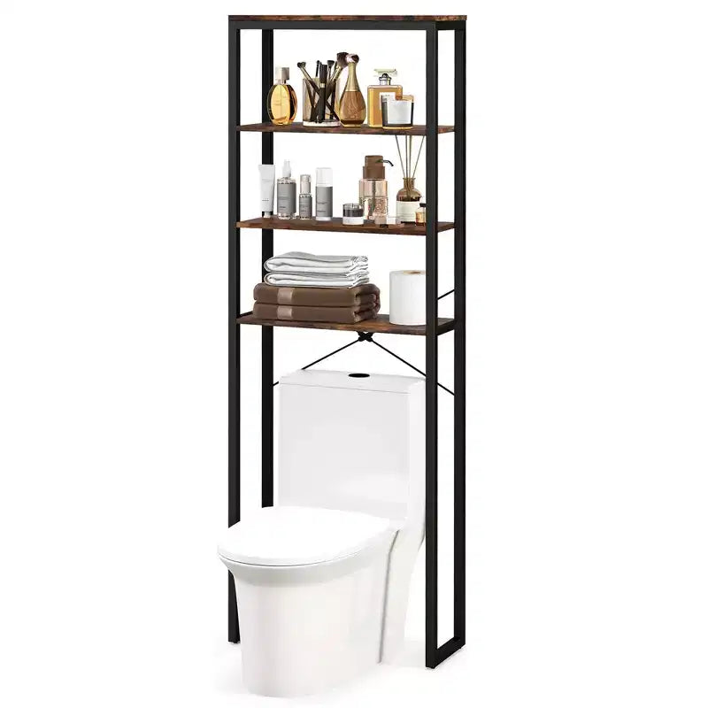 Costway Scaffale per WC a 4 Ripiani, Mobiletto Bagno Salvaspazio, Marrone Rustico