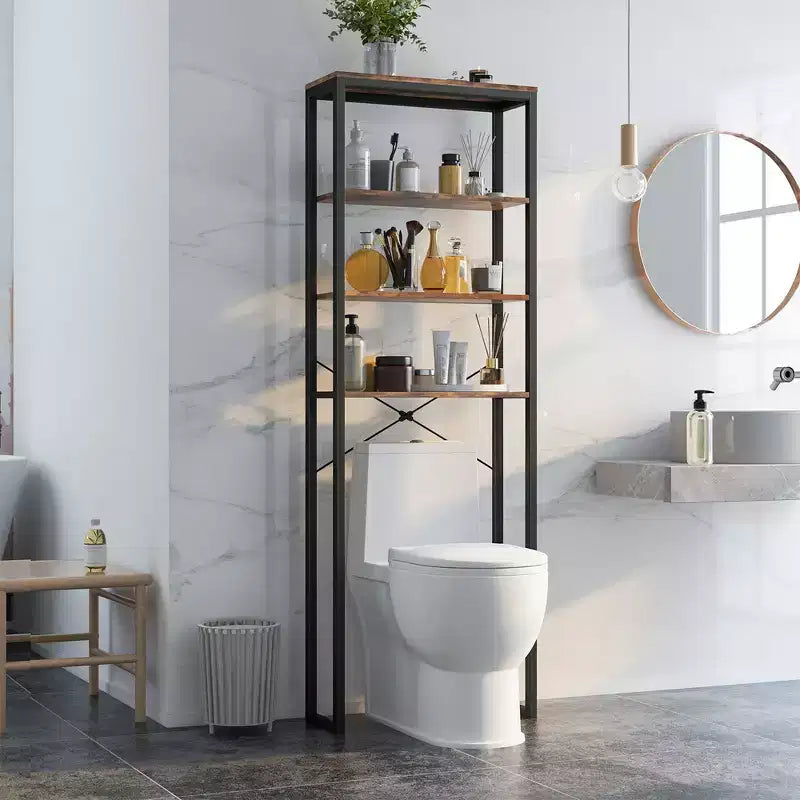 Costway Scaffale per WC a 4 Ripiani, Mobiletto Bagno Salvaspazio, Marrone Rustico