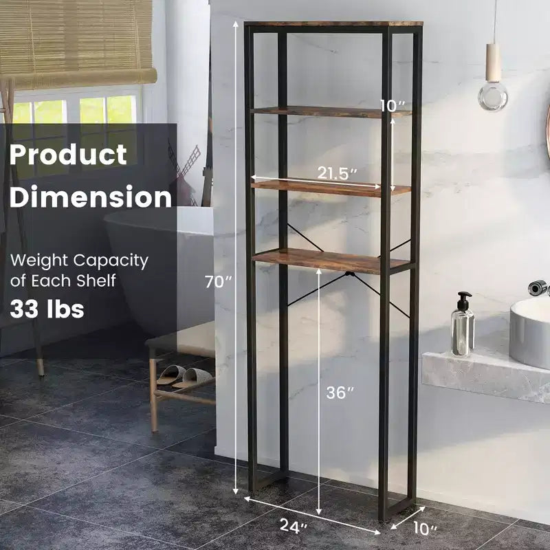 Costway Scaffale per WC a 4 Ripiani, Mobiletto Bagno Salvaspazio, Marrone Rustico
