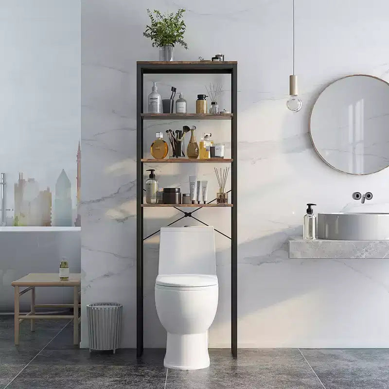 Costway Scaffale per WC a 4 Ripiani, Mobiletto Bagno Salvaspazio, Marrone Rustico