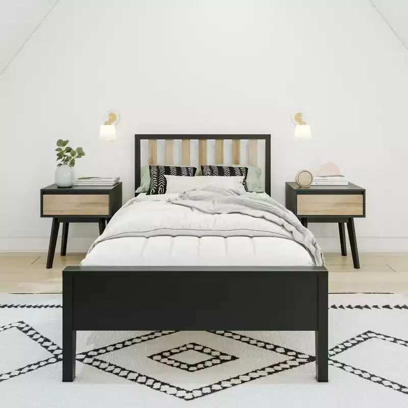 Max & Lily Letto Matrimoniale Scandinavo, Struttura in Legno Massiccio con Testiera