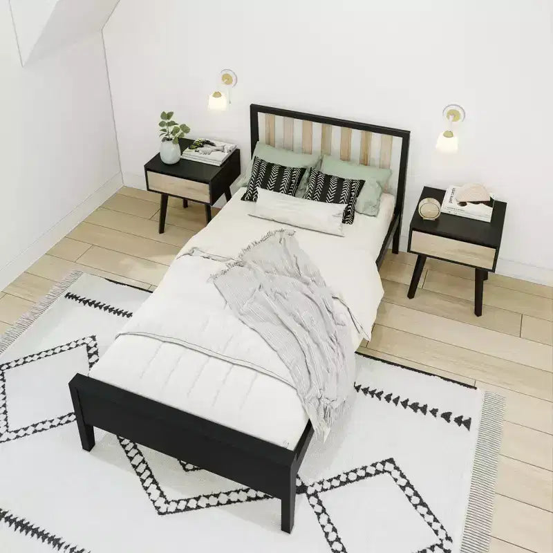 Max & Lily Letto Matrimoniale Scandinavo, Struttura in Legno Massiccio con Testiera