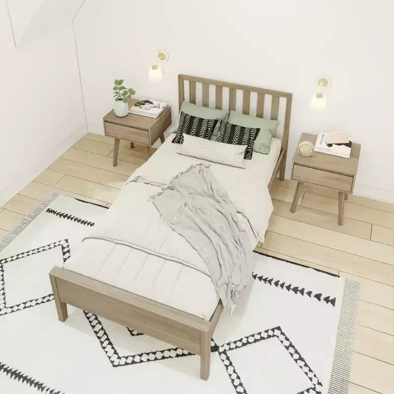 Max & Lily Letto Matrimoniale Scandinavo, Struttura in Legno Massiccio con Testiera