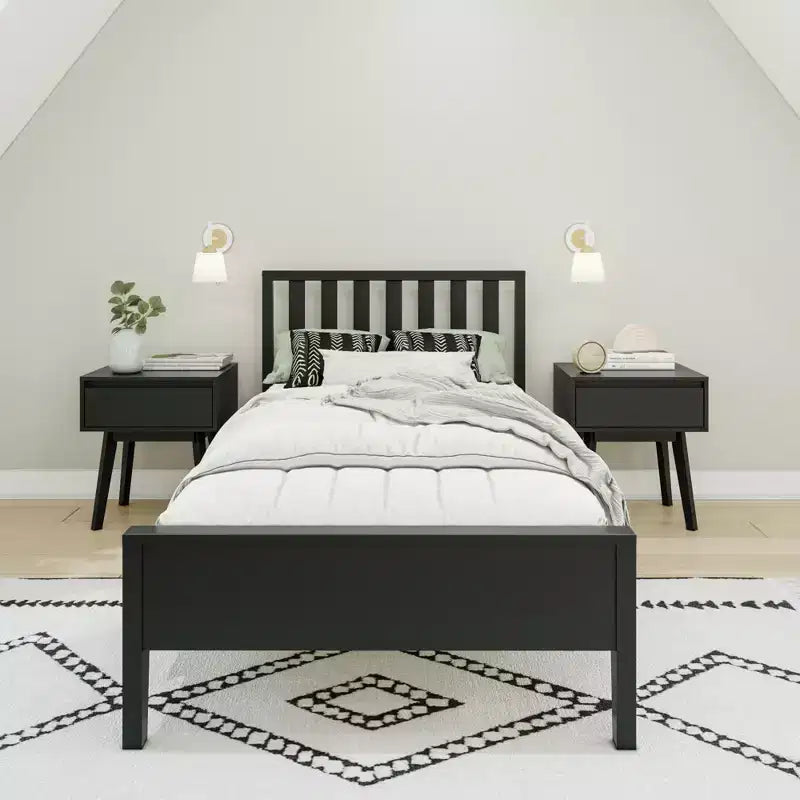 Max & Lily Letto Matrimoniale Scandinavo, Struttura in Legno Massiccio con Testiera