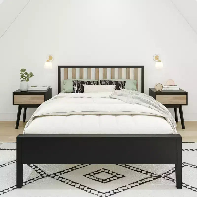Max & Lily Struttura letto scandinava a una piazza e mezza, piattaforma letto in legno massello con testiera per bambini