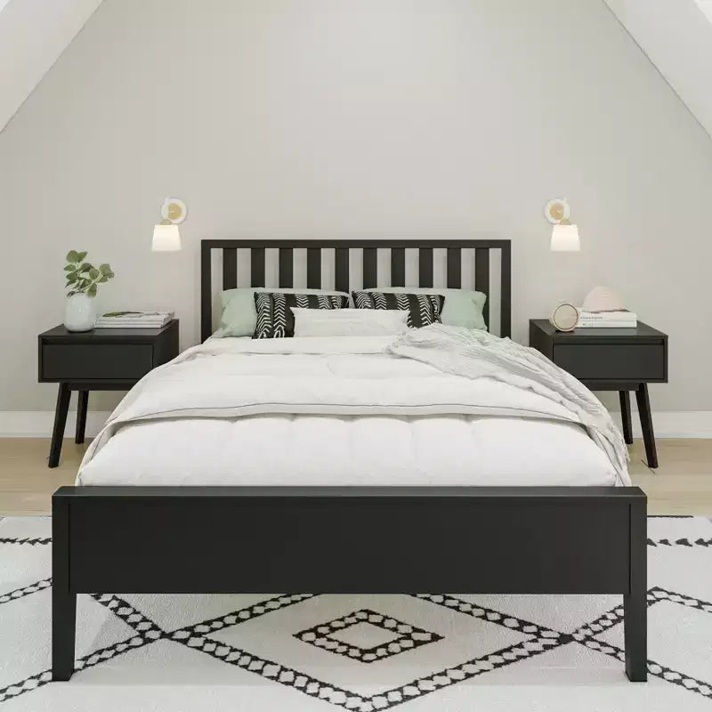 Max & Lily Struttura letto scandinava a una piazza e mezza, piattaforma letto in legno massello con testiera per bambini