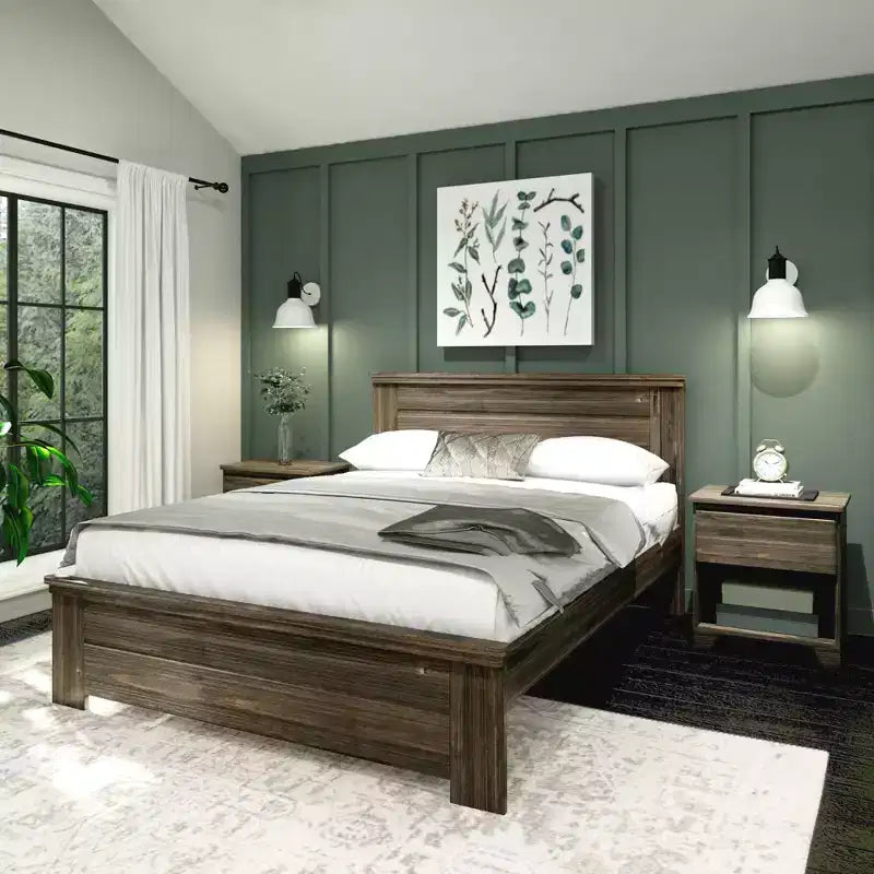 Letto matrimoniale Plank+Beam Farmhouse con testiera a pannelli, letto a piattaforma in legno massello