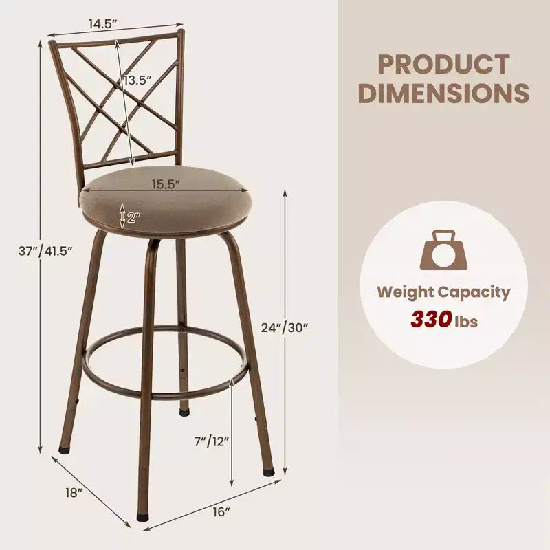 Costway Set di 2 Sgabelli da Bar Regolabili Girevoli 61/76 cm Sedie da Pranzo in Metallo Marroni