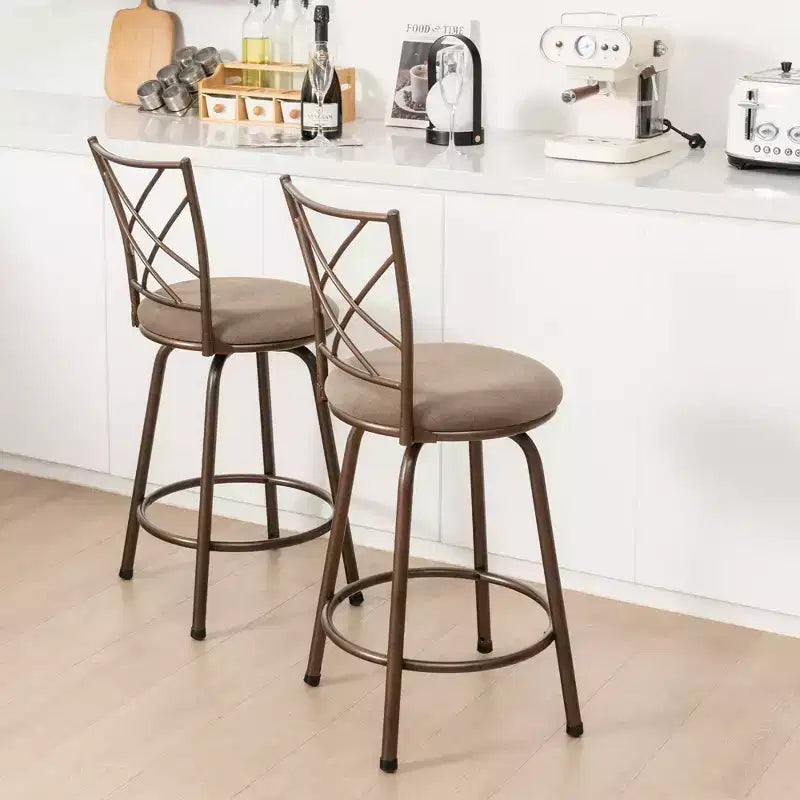 Costway Set di 2 Sgabelli da Bar Regolabili Girevoli 61/76 cm Sedie da Pranzo in Metallo Marroni