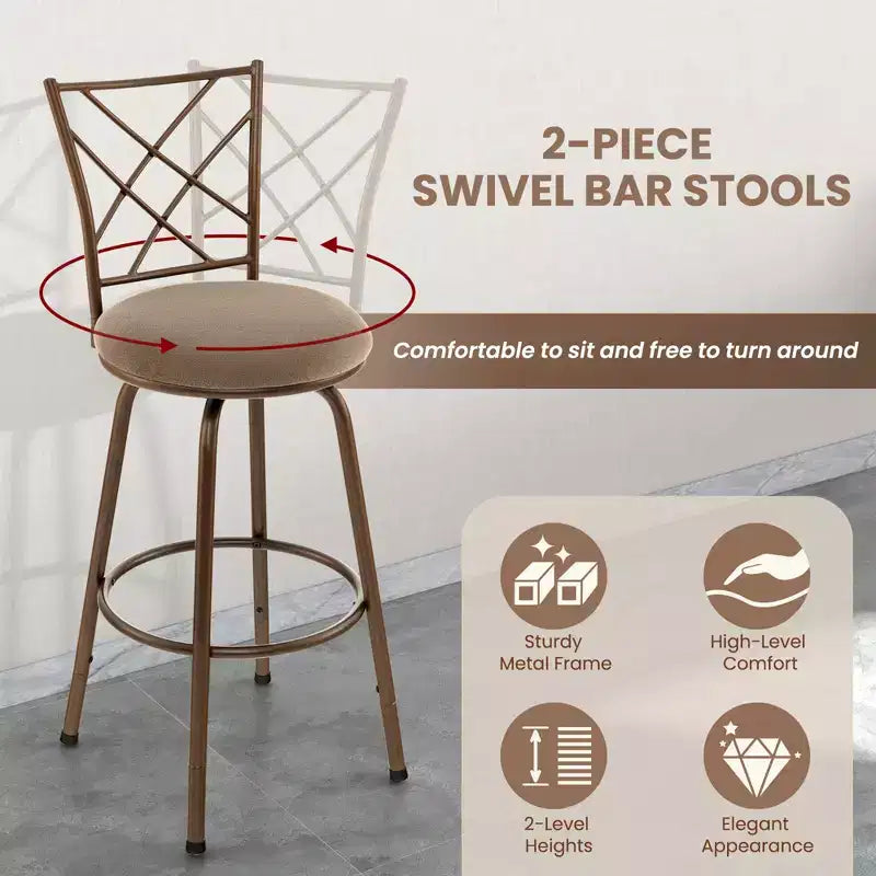 Costway Set di 2 Sgabelli da Bar Regolabili Girevoli 61/76 cm Sedie da Pranzo in Metallo Marroni