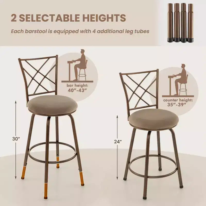 Costway Set di 2 Sgabelli da Bar Regolabili Girevoli 61/76 cm Sedie da Pranzo in Metallo Marroni