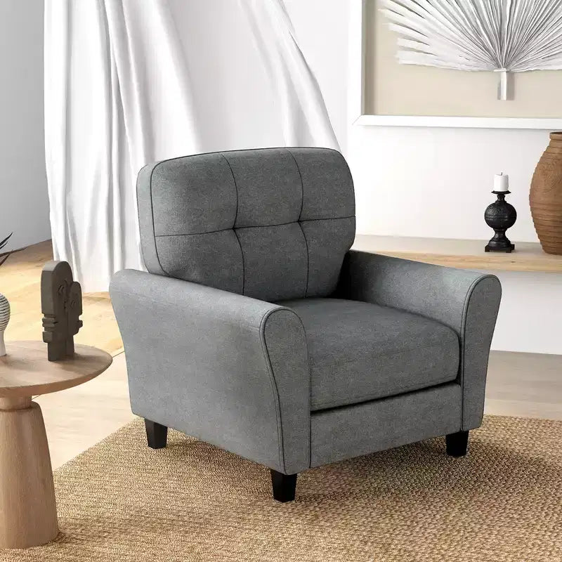 Poltrona moderna imbottita Costway, Poltrona Mid-Century con gambe robuste, grigio/beige