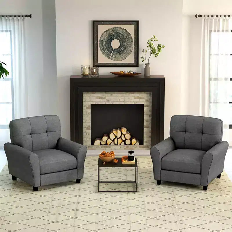 Poltrona moderna imbottita Costway, Poltrona Mid-Century con gambe robuste, grigio/beige