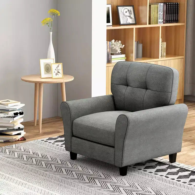 Poltrona moderna imbottita Costway, Poltrona Mid-Century con gambe robuste, grigio/beige