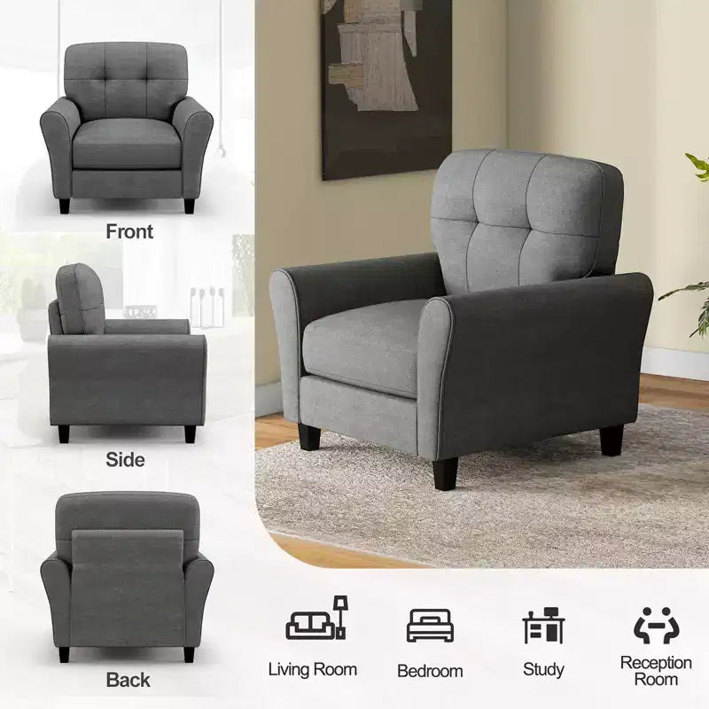 Poltrona moderna imbottita Costway, Poltrona Mid-Century con gambe robuste, grigio/beige