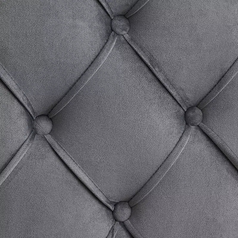 Letto a piattaforma imbottito in velluto con bottoni, misura Queen, grigio - ModernLuxe