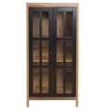 LuxenHome 47.2 Farmhouse Storage Cabinet with Glass Doors, Tall Pantry Cabinet, Glass Display Cabinet Brown, Black