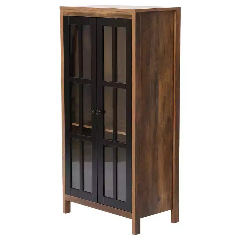 LuxenHome 47.2 Mobile Dispensa da Fattoria con Ante in Vetro, Armadio Alto per Dispensa, Vetrina Espositiva Marrone, Nero