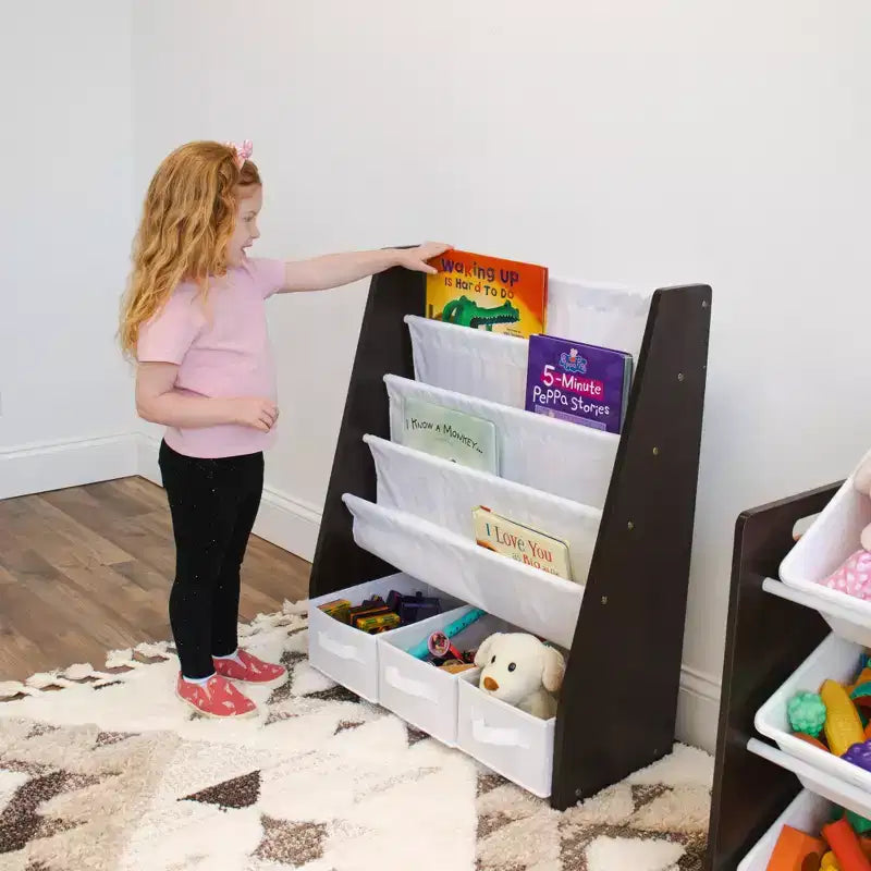 Libreria per bambini con 4 ripiani e contenitori in tessuto - Humble Crew